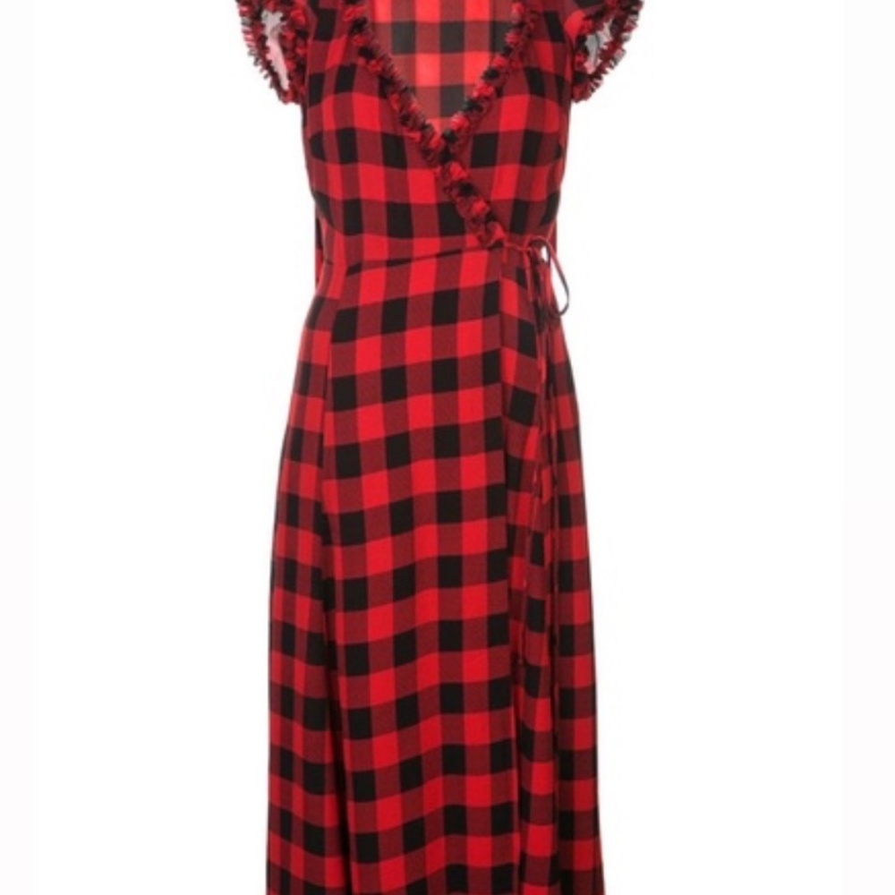 Reformation Red Tartan Wrap Dress Size Small